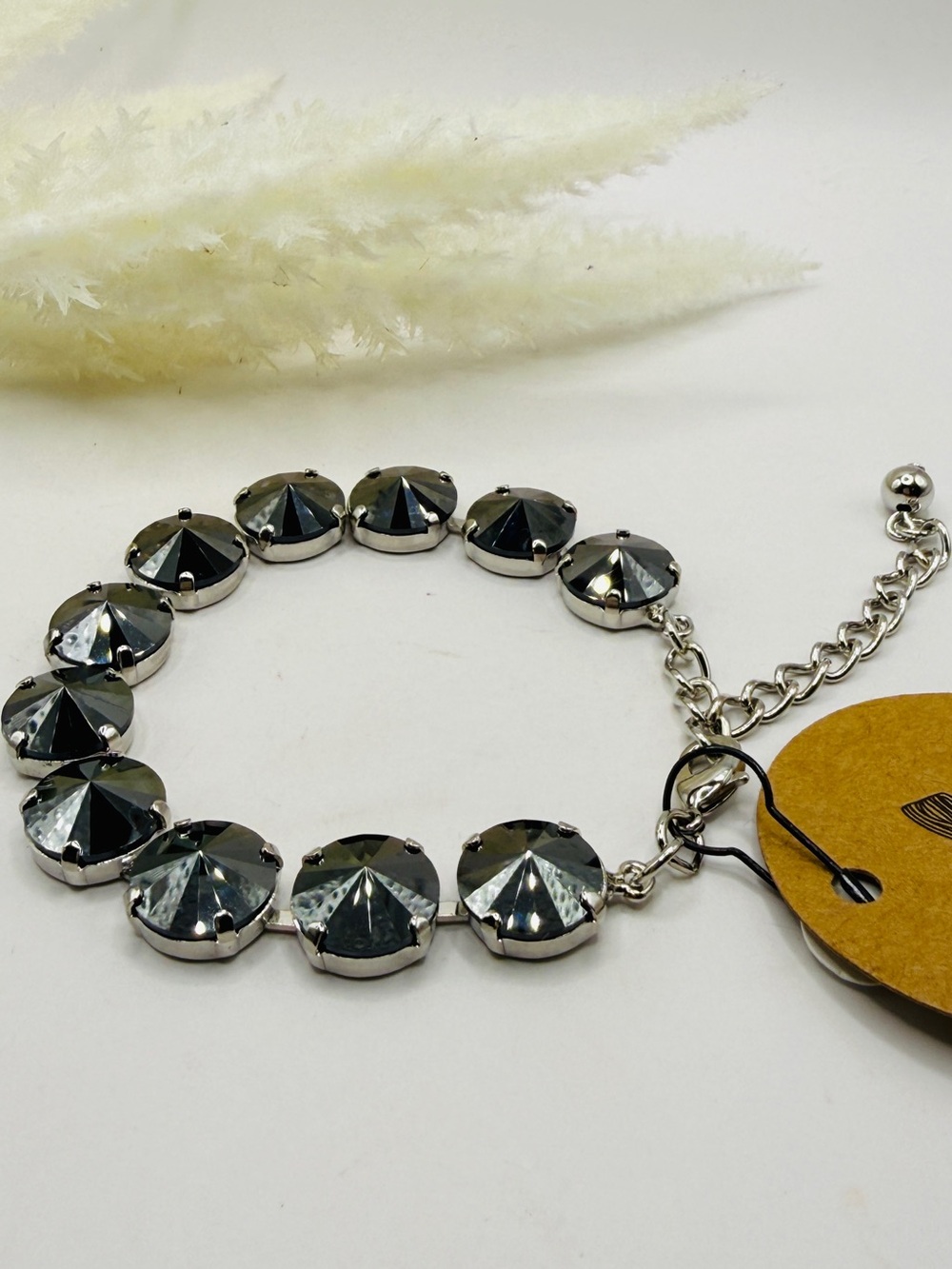Hematite Crystal Bracelet - 12mm Rivoli Swarovski Handset Hematite Crystal